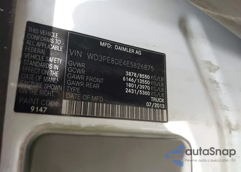 2014 Mercedes-Benz Sprinter 2500 High Roof из США, поврежденный, VIN WD3PE8DE4E5826875